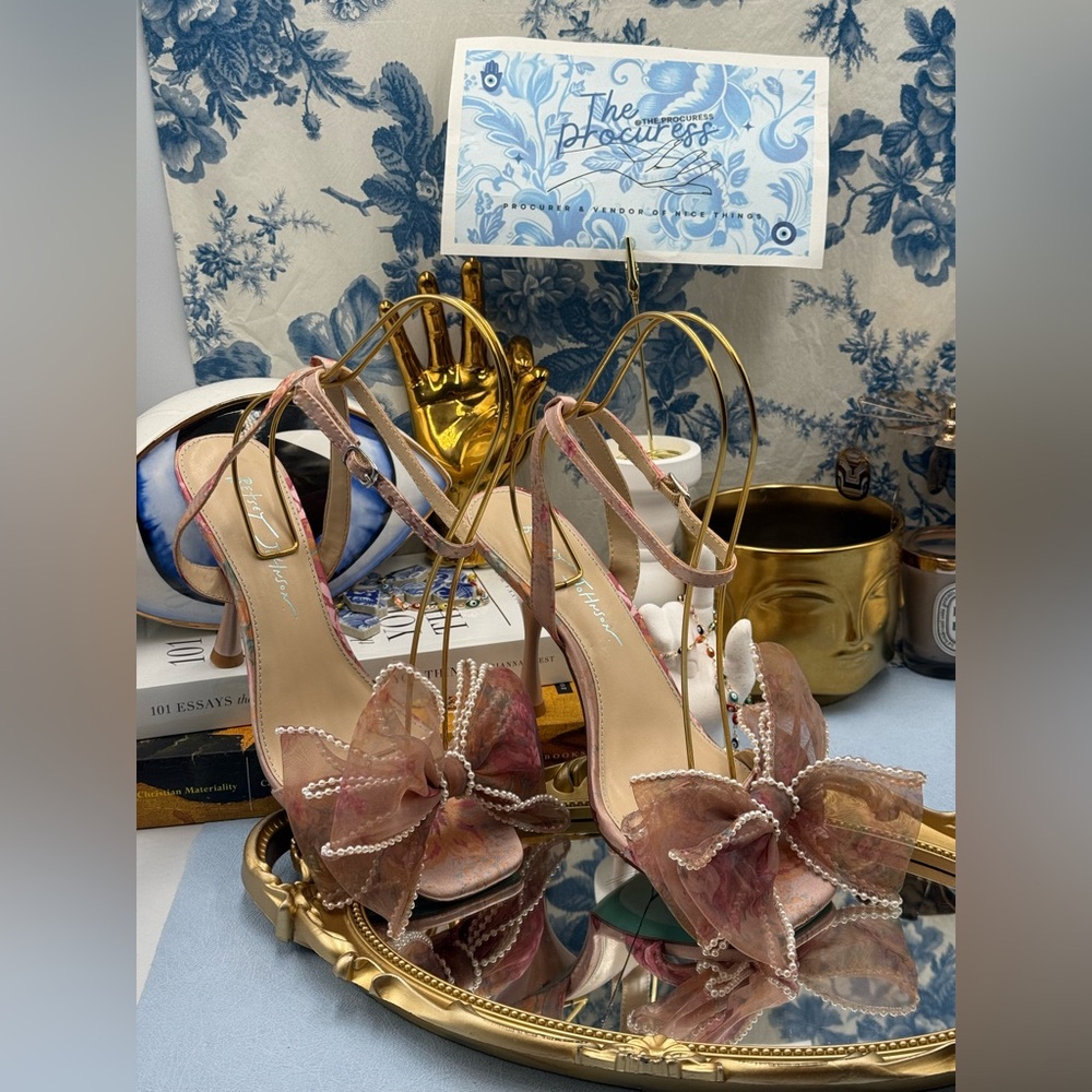 Betsey Johnson Pink Floral Sheer Bow Stiletto Heels - Picture 2 of 15